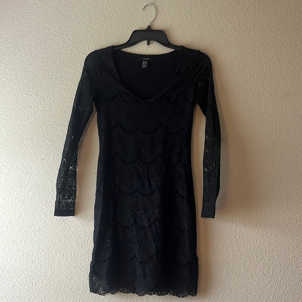 Long Sleeve Black Lace Short Dress